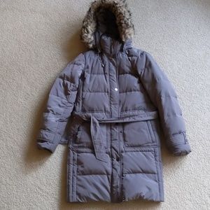 Lands’ end down quilted faux fur trim coat Sm 6-8
